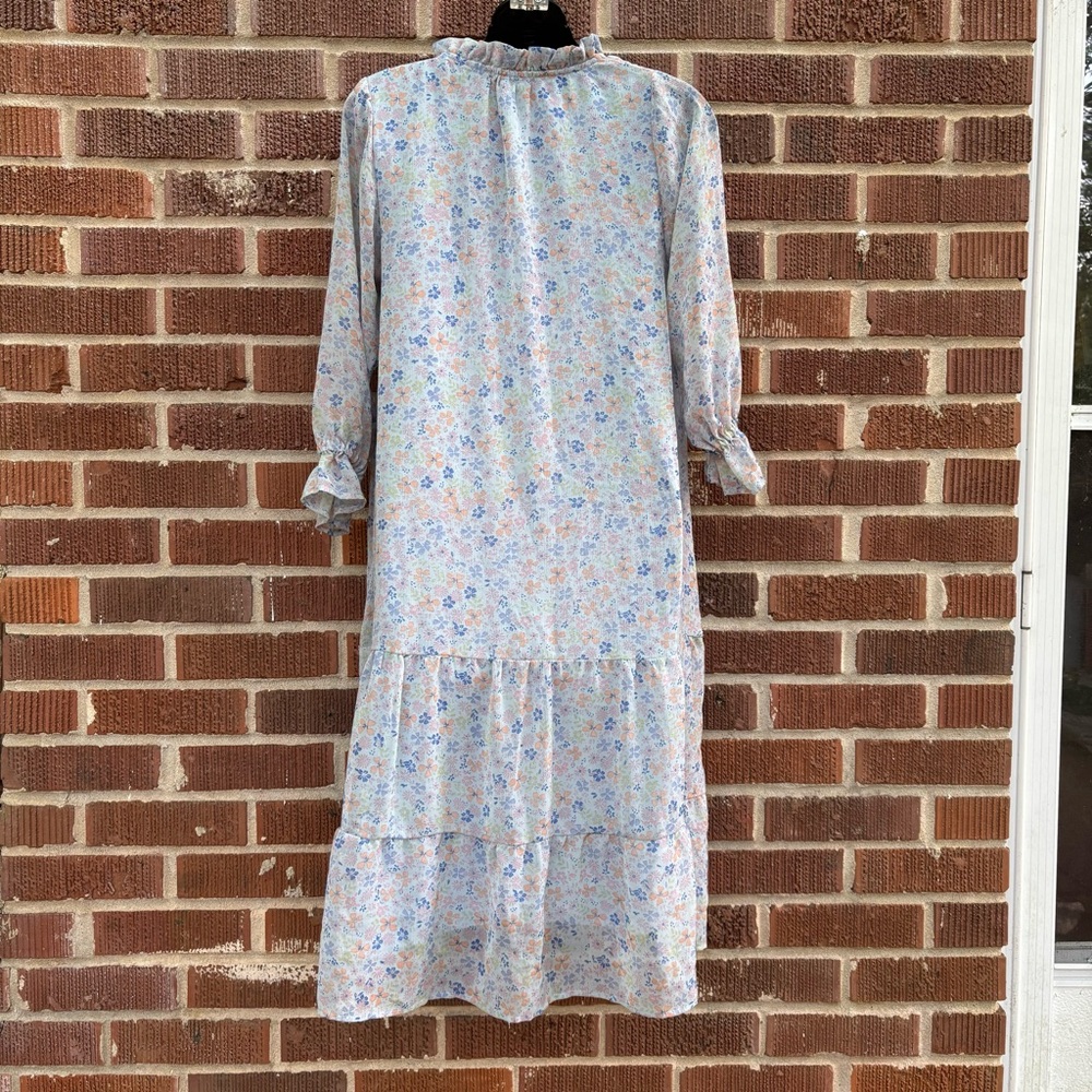 Chelsea & Violet Dress Girls L Blue Multi two tier ruffle 3/4 sleeve Prairiecore - Picture 4 of 10
